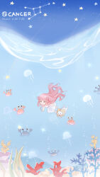 Rule 34 | 1girl, blush, brown eyes, bubble, cancer (constellation), cancer (zodiac), cat, character name, commentary, copyright name, coral, coral reef, crab, dated, dated commentary, dress, english commentary, highres, jellyfish, long hair, miracle nikki, momo (miracle nikki), night, night sky, nikki (miracle nikki), official art, open mouth, shining nikki, sky, star (sky), starry sky, swimming, underwater, white cat, white dress, white footwear, yellow cloak