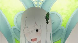 Rule 34 | 1girl, animated, animated gif, black eyes, breasts, butterfly hair ornament, chair, echidna (re:zero), hair ornament, highres, huge filesize, keihh, long hair, looking at viewer, medium breasts, nipples, open mouth, outdoors, pussy, re:zero kara hajimeru isekai seikatsu, sitting, spread legs, spread pussy, uncensored, white hair