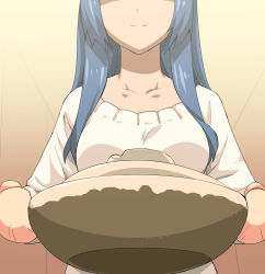 Rule 34 | 10s, 1girl, a1 (initial-g), absurdres, asakura ryouko, blue hair, head out of frame, highres, long hair, nabe, non-web source, oven mitts, solo, suzumiya haruhi no shoushitsu, suzumiya haruhi no yuuutsu, sweater