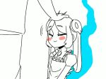 Rule 34 | 1boy, 1girl, 2014, animated, apron, bloody marie (skullgirls), blue theme, brooch, closed eyes, fire, hand on another&#039;s head, head out of frame, head pat, jewelry, lakilolom, monochrome, skullgirls, smile, twintails, video