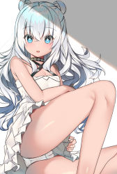 Rule 34 | + +, 1girl, ass, azur lane, bare arms, bare legs, bare shoulders, blue eyes, blush, breasts, cameltoe, choker, cleavage, collarbone, commentary request, criss-cross halter, double bun, dress, frilled dress, frills, hair between eyes, hair bun, halterneck, highres, le malin (azur lane), le malin (sleepy sunday) (azur lane), legs, long hair, looking at viewer, lux (dera ix), lying, official alternate costume, on side, open mouth, panties, pantyshot, parted lips, revision, short dress, sidelocks, simple background, sitting, sleeveless, sleeveless dress, small breasts, smile, solo, sundress, symbol-shaped pupils, thighs, underwear, upskirt, very long hair, white background, white dress, white hair, white panties
