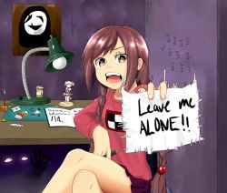 Rule 34 | 10s, 1girl, braid, brown eyes, brown hair, character doll, crossed legs, desk, drawfag, drugs, english text, faceless, hair over shoulder, holding, holding sign, joint, kaname madoka, lamp, long hair, madotsuki, magister, mahou shoujo madoka magica, mahou shoujo madoka magica (anime), open mouth, pencil, pill, pink shirt, shirt, sign, sign holding, sitting, skirt, solo, sweater, tally, translated, twin braids, twintails, uboa, when you see it, yume nikki