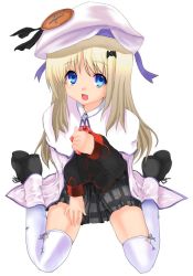 Rule 34 | blonde hair, blue eyes, buttons, cape, goban, hat, large buttons, little busters!, noumi kudryavka, solo, thighhighs