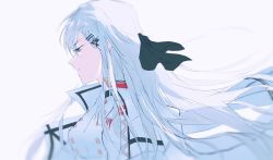 Rule 34 | 1girl, buttons, chohui94, closed mouth, collared jacket, from side, girls&#039; frontline, hair ornament, hairclip, iws 2000 (girls&#039; frontline), jacket, long hair, long sleeves, red eyes, solo, white hair, white jacket, wind