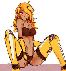 Rule 34 | 1girl, :p, at2., bare shoulders, bikini, blaze (minecraft), blonde hair, blush, breasts, dark-skinned female, dark skin, long hair, minecraft, naughty face, orange eyes, solo, swimsuit, thighhighs, tongue, tongue out, yellow eyes, yellow thighhighs