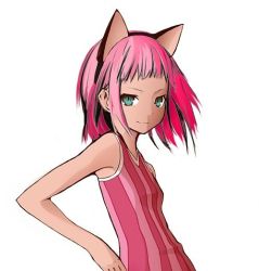 Rule 34 | 1girl, animal ears, artist request, blue eyes, breasts, cat ears, character request, fake animal ears, female focus, koshochka, looking at viewer, pink hair, short hair, simple background, small breasts, solo, source request, standing, straight hair