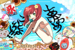 Rule 34 | 10s, 1girl, 2011, :d, ainya, bad id, bad pixiv id, bag, ball, bare shoulders, barefoot, beach, beachball, bikini, cloud, dated, day, drink, fireworks, fish, flower, food, fractale, from side, goldfish, green eyes, hair flower, hair ornament, hand fan, hugging own legs, kooribata, legs, looking at viewer, nessa (fractale), ocean, open mouth, paper fan, red hair, sandals, shaved ice, short twintails, sitting, sky, smile, solo, sparkler, starfish, sun, sunflower, swimsuit, teeth, thighs, tongue, twintails, uchiwa, water