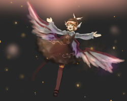 Rule 34 | 1girl, animal ears, bad id, bad pixiv id, dress, female focus, flying, happy, hat, kebin, kibin, mystia lorelei, open mouth, outstretched arms, short hair, solo, spread arms, touhou, wings
