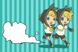 Rule 34 | 1boy, 1girl, brother and sister, hood, kagamine len, kagamine rin, running, siblings, striped, twins, vocaloid