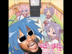 Rule 34 | 3girls, animated, beard, crossover, facial hair, lucky star, microphone, multiple girls, music, open mouth, parody, sound, sunglasses, tagme, video, what