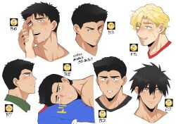 Rule 34 | 2boys, ao isami, bara, black hair, blonde hair, blush, cheek press, couple, cropped head, expressions, facial hair, hair between eyes, highres, holding hands, karisuke, lewis smith, looking at viewer, male focus, multiple boys, multiple views, official alternate costume, parody request, pov adoring, profile, sideburns stubble, stubble, tears, thick eyebrows, yaoi, yuuki bakuhatsu bang bravern
