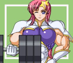 Rule 34 | 00s, 1girl, abs, breasts, dumbbell, extreme muscles, female focus, gundam, gundam seed, lowres, meer campbell, muscular, oekaki, ren (tainca2000), solo, weights