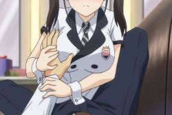 Rule 34 | 1boy, 1girl, animated, animated gif, grabbing another&#039;s breast, breasts, brown hair, bulge, cuffs, grabbing, guided breast grab, guiding hand, hetero, katekano idol sister, large breasts, necktie, ooizumi maina, school uniform, talking, twintails