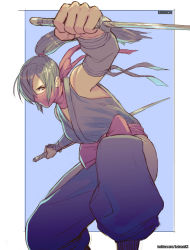 Rule 34 | 1girl, absurdres, commentary, commission, highres, kage no densetsu, mask, ninja, ponytail, solo, sword, taito, weapon