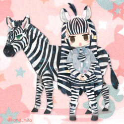 Rule 34 | 1girl, animal, animal ears, extra ears, kemono friends, kikuchi milo, long hair, looking at viewer, plains zebra (kemono friends), simple background, tail