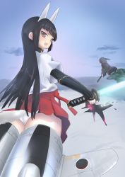Rule 34 | 2girls, anabuki tomoko, animal ears, ass, black hair, damaged, dog ears, elizabeth f. beurling, energy sword, flying, fox ears, fox tail, gloves, glowing, glowing sword, glowing weapon, grey hair, gun, highres, katana, long hair, looking at viewer, multiple girls, neuroi, open mouth, panties, pantyshot, red eyes, strike witches, strike witches: suomus misfits squadron, striker unit, sugisaki tsugi, sword, tail, underwear, weapon, weapon request, white panties, world witches series