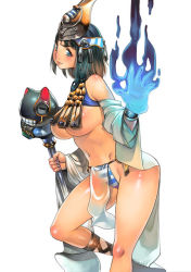 Rule 34 | 1girl, ancient princess menace, black hair, blue eyes, blue panties, breasts, f.s., large breasts, menace (queen&#039;s blade), menace (queen's blade), nail polish, panties, pink nails, queen&#039;s blade, revealing clothes, setra, short hair, solo, striped clothes, striped panties, underboob, underwear