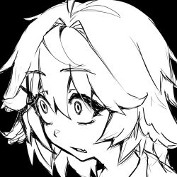 ahoge black_background cillia dokibird_(vtuber) fang greyscale highres indie_virtual_youtuber meme monochrome open_mouth rejection_reaction_(meme) simple_background surprised virtual_youtuber wide-eyed