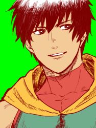 Rule 34 | 1boy, arash (fate), collarbone, covered collarbone, dark-skinned male, dark skin, fate/prototype, fate (series), flat color, hair between eyes, looking to the side, male focus, mature male, pectorals, portrait, shirt, short hair, sideburns, smile, solo, taut clothes, taut shirt, upper body, yaso80hachi