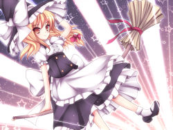 Rule 34 | 1girl, bad id, bad pixiv id, broom, female focus, gradient background, hat, kirisame marisa, mikan (5555), skirt, solo, touhou, witch, witch hat