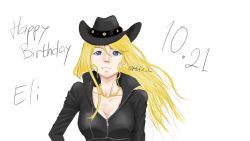 Rule 34 | 1girl, artist request, ayase eli, black bodysuit, black hat, black shirt, blonde hair, blue eyes, blush, bodysuit, breasts, chain, chain necklace, cleavage, collarbone, diamond princess no yuuutsu, female focus, gold chain, gold necklace, hair between eyes, hair over shoulder, hat, highres, jewelry, long hair, long sleeves, looking at viewer, love live!, love live! school idol festival, love live! school idol project, malfin l, medium breasts, necklace, parted lips, ponytail, shirt, short hair, smile, solo, zipper, zipper pull tab