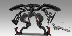 Rule 34 | absurdres, aircraft, airplane, flying, gun, highres, holding, holding gun, holding weapon, mecha, no humans, open hand, original, robot, science fiction, sketch, solo focus, standing, weapon, zhu fun