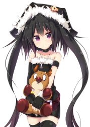 Rule 34 | 1girl, absurdres, amano kouki, black hair, choker, fingerless gloves, flat chest, gloves, hat, highres, jewelry, long hair, looking at viewer, necklace, note-chan, original, purple eyes, simple background, solo, stuffed animal, stuffed reindeer, stuffed toy, thighhighs, twintails, very long hair, zettai ryouiki