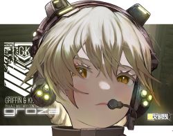 Rule 34 | 1girl, blonde hair, character name, close-up, closed mouth, girls&#039; frontline, girls&#039; frontline 2: exilium, griffin &amp; kryuger, grifon &amp; kryuger, headgear, headset, hedprotag, highres, lips, looking at viewer, medium hair, orange eyes, ots-14 (girls&#039; frontline), portrait, solo