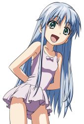 Rule 34 | 1girl, akatuki tukuyomi, flat chest, green eyes, highres, index (toaru majutsu no index), long hair, one-piece swimsuit, open mouth, silver hair, smile, solo, swimsuit, toaru majutsu no index, toaru majutsu no index: old testament, vector trace