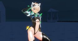 Rule 34 | 1girl, 3d, animal ears, artist request, black leotard, blonde hair, bodysuit, boots, breasts, cat ears, fake animal ears, fake tail, genderswap, genderswap (mtf), gloves, highleg, highleg leotard, highres, homare nao, leotard, looking at viewer, one eye closed, redesign, short hair, simple background, small breasts, smile, solo, tail, taimanin (series), taimanin rpgx, upper body, v, wink