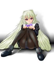 Rule 34 | absurdres, aq interactive, arcana heart, arcana heart 3, atlus, boots, bow, bowtie, examu, highres, long hair, panties, pantyhose, see-through, sitting, underwear, weiss, white panties