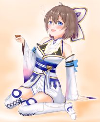 Rule 34 | 1girl, absurdres, bad id, bad pixiv id, blue eyes, boots, brown hair, highres, japanese clothes, shironeko project, short hair, superdanron1, thigh boots, thighhighs