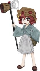 Rule 34 | 1other, androgynous, apron, brown skirt, earthen miraculous sword, full body, hat, helmet, japanese clothes, jynx (artist), katano sukune, len&#039;en, looking at viewer, lowres, mallet, official art, open mouth, red eyes, red hair, short hair, skirt, slippers, smile, solo, transparent background, weapon, zun (style)