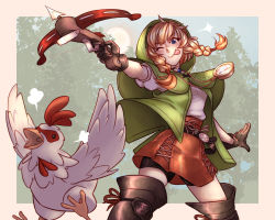Rule 34 | 1girl, arrow (projectile), bird, blonde hair, bow (weapon), chicken, highres, hyrule warriors, linkle, nintendo, skirt, solo, tagme, the legend of zelda, weapon