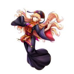 Rule 34 | 1girl, black dress, closed mouth, dress, fingernails, full body, game cg, headdress, highres, junko (touhou), long fingernails, long hair, long sleeves, looking at viewer, orange eyes, orange hair, red nails, rotte (1109), simple background, solo, tabard, tassel, third-party source, touhou, touhou lostword, white background, wide sleeves