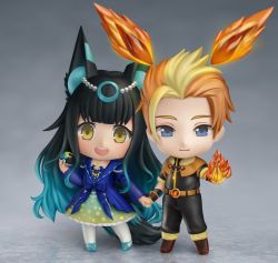Rule 34 | 1boy, 1girl, absurdres, artist name, black hair, black pants, blonde hair, blue footwear, blue hair, boots, brown eyes, brown footwear, brown hair, character request, chibi, closed mouth, commission, cross-laced footwear, faux figurine, fire, full body, gradient hair, highres, holding hands, indie virtual youtuber, lace-up boots, long hair, multicolored hair, nendoroid, open mouth, pants, second-party source, shiori2525, short hair, smile, teeth, upper teeth only, virtual youtuber