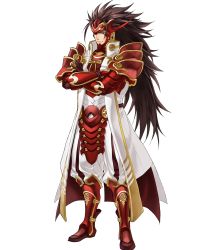 Rule 34 | 1boy, armor, armored boots, boots, brown hair, company name, fire emblem, fire emblem fates, fire emblem heroes, full body, gloves, grey eyes, highres, kita senri, long hair, long image, male focus, mask, nintendo, official art, pants, red armor, ryoma (fire emblem), simple background, solo, spiked hair, tall image, transparent background, very long hair, white background, white pants