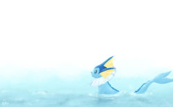 Rule 34 | blue eyes, closed mouth, creatures (company), game freak, gen 1 pokemon, highres, looking afar, looking away, nintendo, no humans, partially submerged, pokemon, pokemon (creature), ryuma210, signature, simple background, smile, vaporeon, water, white background