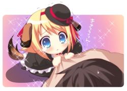 Rule 34 | 1girl, alice parade, animal ears, blonde hair, blue eyes, chibi, dog ears, hat, ito noizi, odoodo funny, solo focus, tail, tears