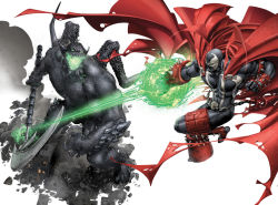 Rule 34 | building, cape, chain, demon, fighting, flying, image comics, mask, official art, scythe, skull, spawn, spawn (spawn), spikes, superhero costume, urizen (spawn), weapon
