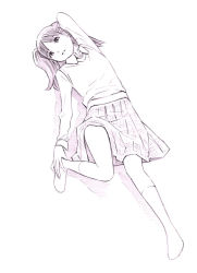 Rule 34 | 1girl, monochrome, original, sketch, socks, solo, traditional media, twintails, vest, yoshitomi akihito