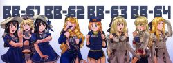 Rule 34 | 10s, 6+girls, absurdres, adapted costume, ahoge, alternate hairstyle, anchor earrings, backwards hat, belt, black bra, black hair, black ribbon, blonde hair, blue buruma, blue dress, blue eyes, blue ribbon, blue vest, blush, bra, braid, breasts, bridal gauntlets, brown eyes, buruma, cellphone, character name, cleavage, commentary, commission, dress, drill hair, dual persona, earrings, elbow gloves, engagement ring, fist bump, flower, french braid, garter straps, gloves, green eyes, green ribbon, grin, hair flower, hair ornament, hair ribbon, hand on another&#039;s shoulder, hat, highres, holding another&#039;s wrist, iowa (kancolle), iowa (pacific), jewelry, kantai collection, lace, lace-trimmed dress, lace trim, long hair, melisaongmiqin, midriff, missouri (warship girls r), mole, mole under eye, multiple girls, name connection, navel, necklace, new jersey (belated battleships), new jersey (pacific), ojou-sama pose, open mouth, original, ornate ring, pacific (kancolle), phone, pun, purple eyes, ribbon, ring, sailor dress, sash, scarf, searching, side slit, smartphone, smile, star-shaped pupils, star (symbol), star necklace, sun hat, symbol-shaped pupils, tawawa challenge, tiara, umbrella, underwear, uss missouri (bb-63), uss wisconsin (bb-64), vest, warship girls r, watch, white gloves, white hat, wrist ribbon, yellow scarf