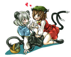 Rule 34 | + +, 2girls, animal ears, basket, cat ears, cat girl, cat tail, cheese, chen, earrings, fang, female focus, food, full body, hat, heart, jewelry, mouse (animal), mouse ears, mouse tail, multiple girls, multiple tails, nazrin, skirt, sw (pixiv), sw (stevew), tail, touhou, white background, you gonna get raped