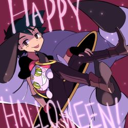 Rule 34 | 1boy, ame (ame025), ash ketchum, black gloves, black hair, black shirt, brown eyes, brown footwear, brown pants, commentary, creatures (company), fingerless gloves, game freak, gen 6 pokemon, gloves, halloween, happy halloween, hoopa, hoopa (confined), hoopa (unbound), legendary pokemon, looking at viewer, male focus, mythical pokemon, nintendo, no pupils, pants, pokemon, pokemon (anime), pokemon (creature), shirt, shoes, short sleeves, smile, tongue, tongue out