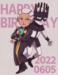 Rule 34 | + +, 1boy, 1other, black eyes, boots, cd, commentary request, dark-skinned male, dark skin, dated, enrico pucci, grey hair, hage tashuumi, happy birthday, highres, jojo no kimyou na bouken, male focus, pink lips, priest, smile, stand (jojo), stone ocean, whitesnake (stand)