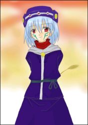 Rule 34 | .hack//, .hack//games, 1boy, arms behind back, bad anatomy, bandai, blue hair, cyber connect 2, elk (.hack//), facial mark, grass, hack, hat, lowres, male focus, poorly drawn, red eyes, smile, solo, sunset, turtleneck