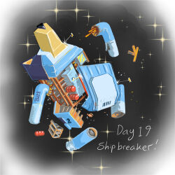 Rule 34 | arashi (44253033), bluey, bluey heeler, copyright name, disintegration, hardspace: shipbreaker, highres, no humans, space, spacecraft, star (sky), star (symbol), starry background