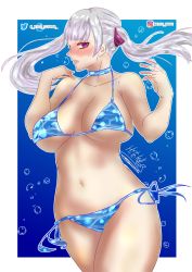 Rule 34 | 1girl, absurdres, bikini, black clover, blush, breasts, grey hair, highres, hito clover, large breasts, looking at viewer, looking away, nipples, noelle silva, nude, pink eyes, pubic hair, silver pubic hair, swimsuit, twintails