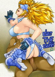 Rule 34 | 1boy, 1girl, ass, blonde hair, blue eyes, blue mary, boots, breasts, censored, from behind, girl on top, gloves, hetero, huge ass, kneeling, kof: maximum impact, large breasts, leaning back, long hair, looking back, open mouth, panties, sex, sitting, snk, straddling, surprised, the king of fighters, twintails, underwear, upright straddle, vaginal