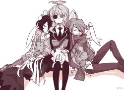 2boys 2girls alela_grora_(funamusea) angel angel_wings aryll_(marbles) black_hair demon_girl demon_horns etihw_(funamusea) funamusea genderswap genderswap_(ftm) genderswap_(mtf) haiiro_teien halo horns kcalb_(funamusea) multiple_boys multiple_girls siblings sisters sleeping wings wodahs_(funamusea)